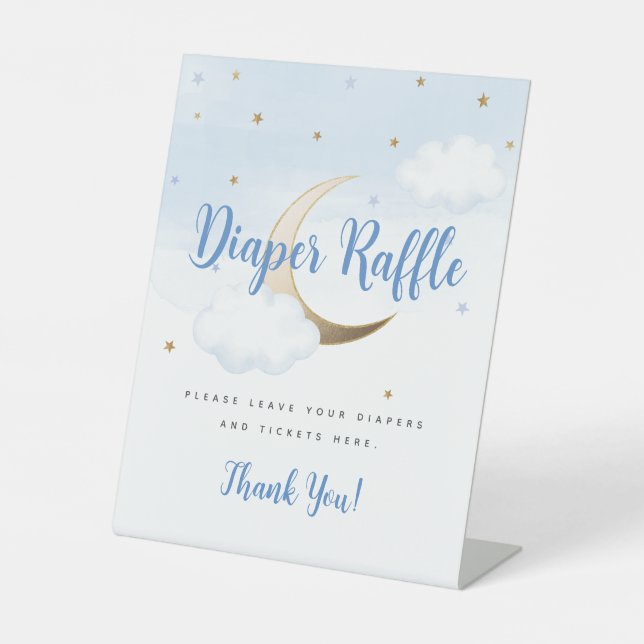 Expositor En L Modern Over the Moon Diaper Raffle Pedestal Sign (Anverso)