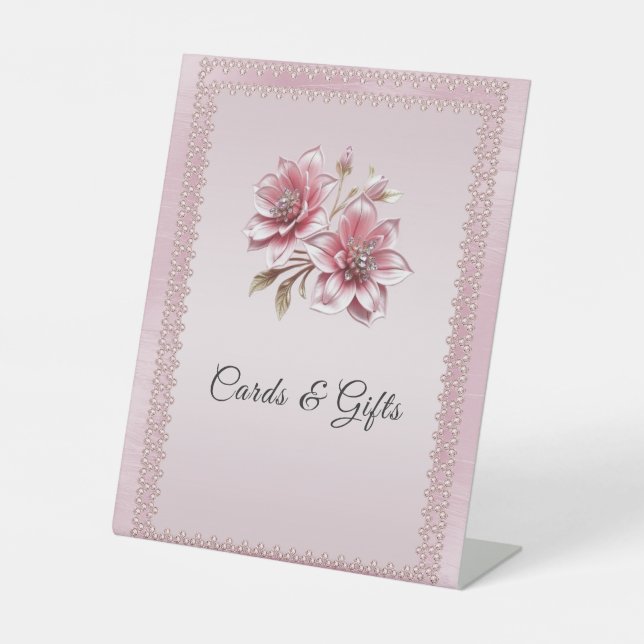 Expositor En L Modern Pink Flowers Tabletop Signs (Anverso)