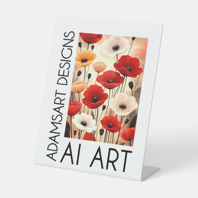 Expositor En L Modern Red & Black Poppy Floral Table Top Art (Anverso)