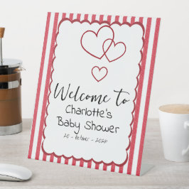 Expositor En L Modern Red Chalk Stripes Triple Hearts Baby Shower