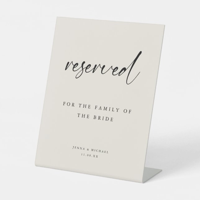 Expositor En L Modern "Reserved" Beige Script Wedding (Anverso)
