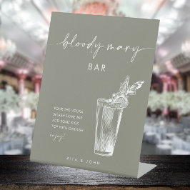 Expositor En L Modern Sage Green Bloody Mary Bar Rótulo Boda