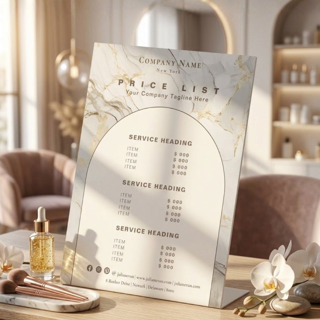 Expositor En L Modern White Gold Agate Beauty Service Price List (Modern White Gold Agate Beauty Service Price List Pedestal Sign)