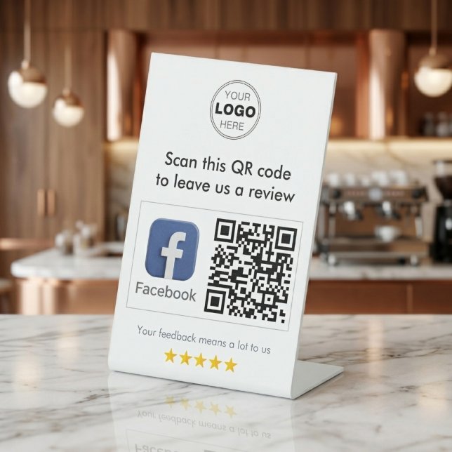 Expositor En L Modern White Minimalist Facebook QR Code Review (Minimalist Facebook QR Code Review Sign for Small Business Marketing)