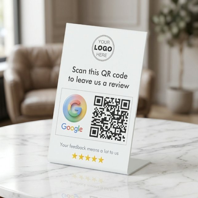 Expositor En L Modern White Minimalist Google Review QR Code (Modern White Minimalist Google Review QR Code Sign for Small Business)
