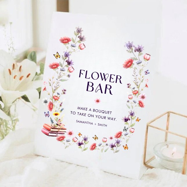 Expositor En L Modern Wildflower Bridal Shower Flower Bar (Modern wildflower bridal shower flower bar sign with watercolor florals and boho charm.)