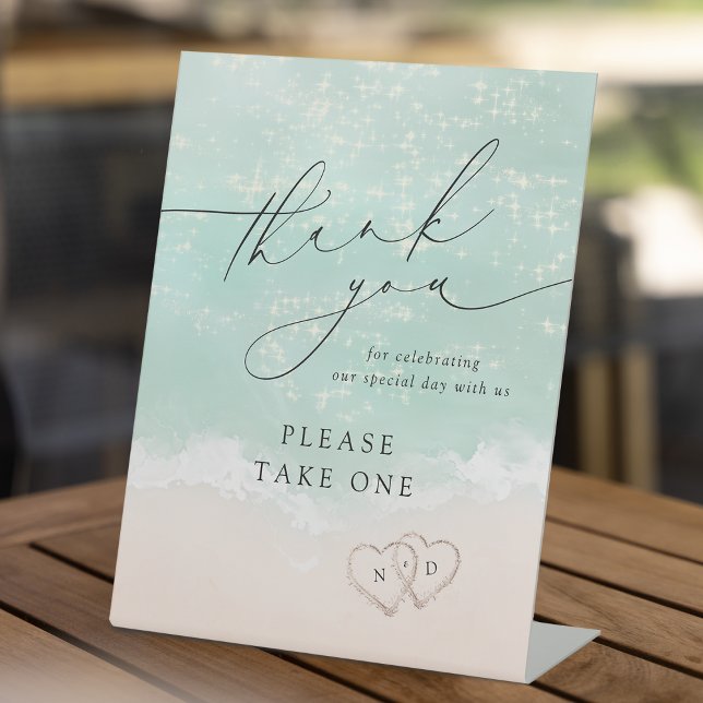 Expositor En L Moderna escritura Sand Hearts Beach Signature Bebi (Modern Script Sand Hearts Beach Signature Drinks Pedestal Sign)