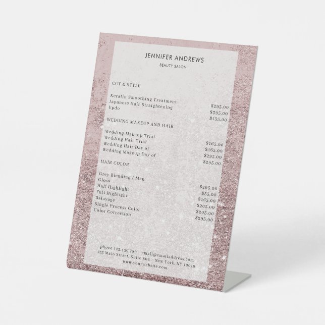 Expositor En L Moderner Rosa Glitzer Salon Price Sockelschild (Anverso)