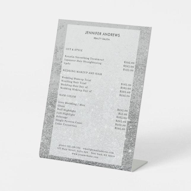 Expositor En L Moderner Silber Glitzer Salon Price Sockelschild (Anverso)