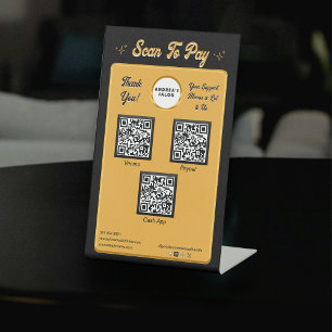 Expositor En L Moderno Black Gold Scan Para Pagar QR Codes Salon 