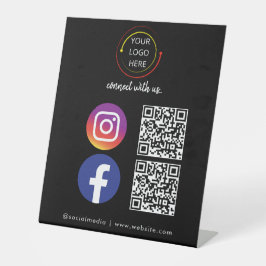 Expositor En L Moderno medio social negro Código QR Rótulo Pedest