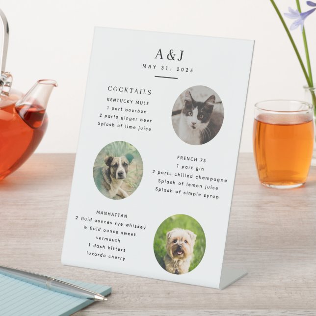 Expositor En L Moderno menú de cócteles con firma Boda con fotos (In Situ)