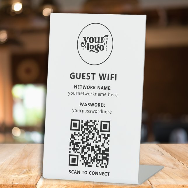 Expositor En L Moderno Rótulo empresarial de contraseña QR WiFi e (Modern Black White QR WiFi Password Business Sign)