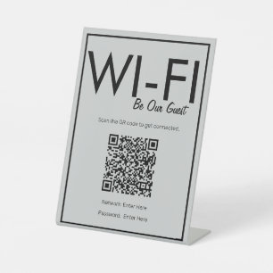 Expositor En L Moderno Rótulo Pedestal de código QR Wi-Fi Gris bá