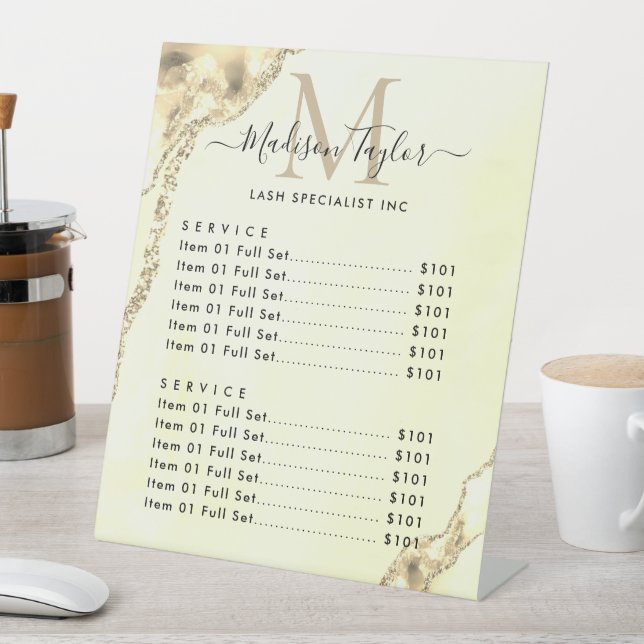 Expositor En L Monograma de Mármol Agam Purpurina dorado amarillo (In Situ)