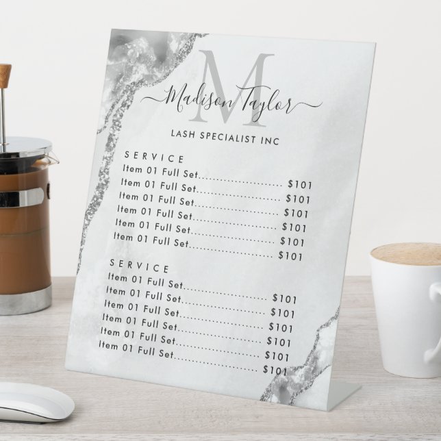 Expositor En L Monograma de mármol Agate Purpurina gris plateado  (In Situ)