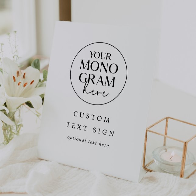 Expositor En L Monograma MEGHAN Boda personalizada blanca moderna (MEGHAN Monogram Black White Modern Custom Wedding Pedestal Sign)