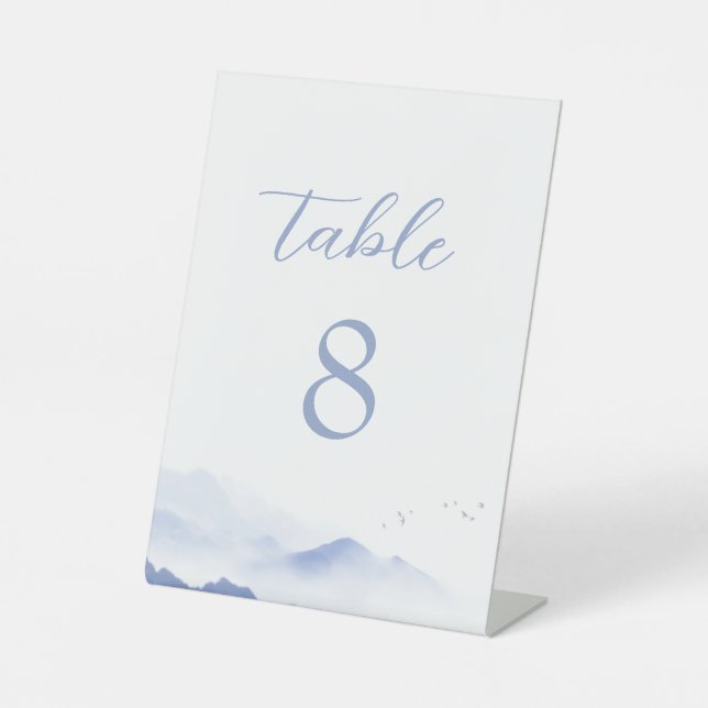 Expositor En L Montañas azules y pájaros número de tabla boda (Anverso)