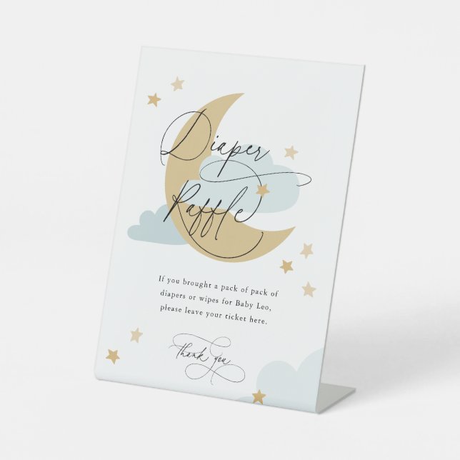 Expositor En L Moon and Stars Diaper Raffle Rótulo Blue Baby Show (Anverso)