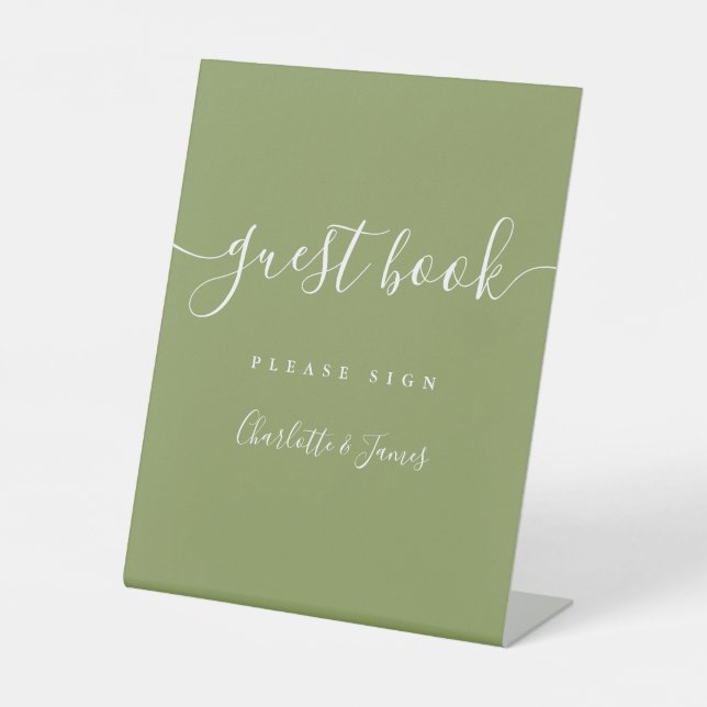 Expositor En L Moss Green Elegant Modern Script Guest Book (Anverso)