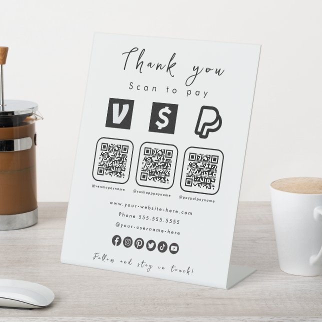 Expositor En L Multi QR Código Paypal Venmo Cash App Blanco moder (In Situ)