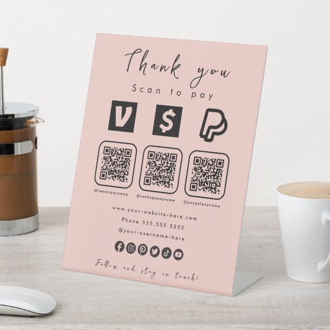 Expositor En L Multi QR Código Paypal Venmo Cash App Pink moderno (In Situ)