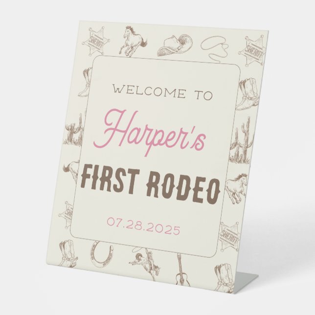 Expositor En L My First Rodeo Personalized Birthday Pink Girl (Anverso)