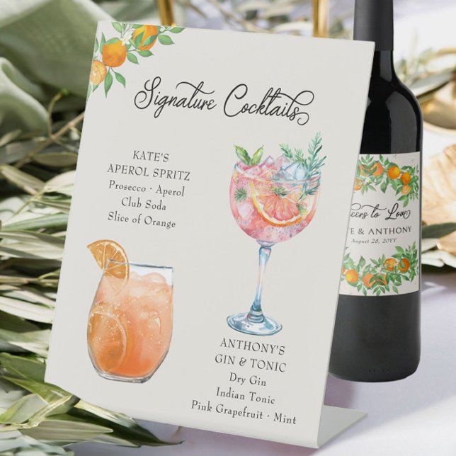 Expositor En L Naranja Blossom Bride Groom Cocktails Boda Bar (Bride and Groom Signature Cocktails Bar Sign from Orange Blossom Wedding Collection by Darling & May)