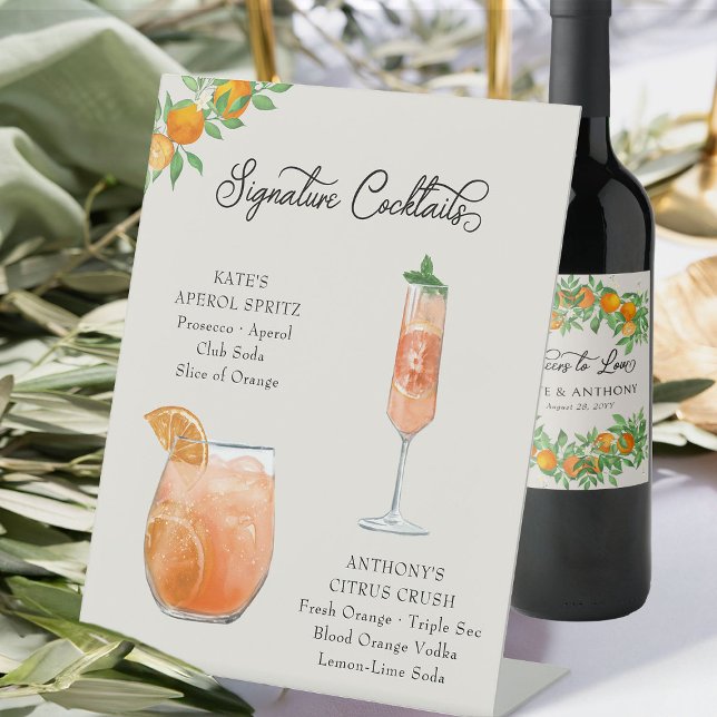 Expositor En L Naranja Blossom Signature Cocktails Boda Bar (Signatures Cocktails bar sign from the Orange Blossom Wedding Collection by Darling & May)