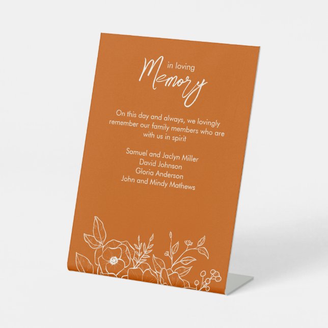 Expositor En L Naranja Mínimo Quemado Botánico Floral En Memoriam (Anverso)