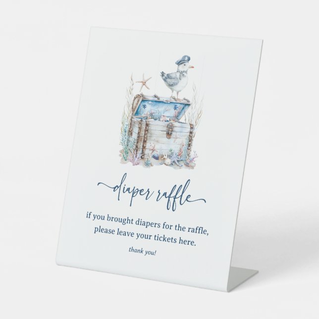 Expositor En L Nautical Ahoy Baby Shower Diaper Raffle (Anverso)