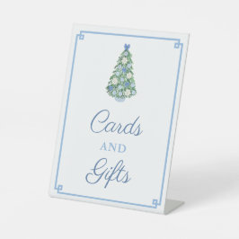 Expositor En L Navidades Chinoiserie Tarjetas blancas azules y re
