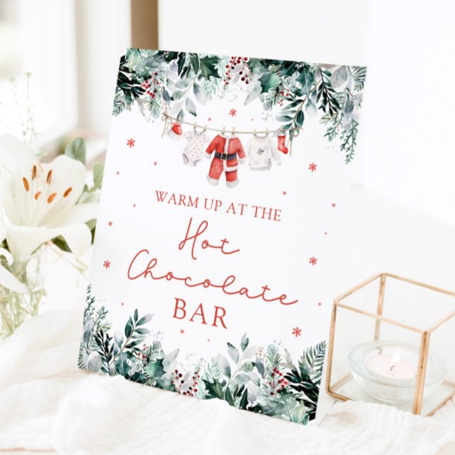 Expositor En L Navidades rojos Santa Baby Shower Hot Chocolate Ba (Watercolor Red Christmas Santa Baby Shower Hot Chocolate Bar Sign)