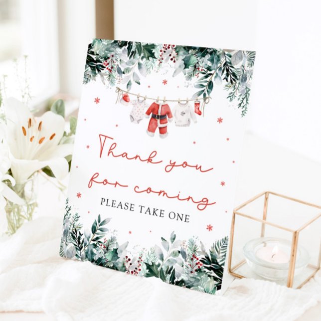 Expositor En L Navidades Santa Baby Shower Gracias Por Venir (Watercolor Christmas Santa Baby Shower Thank You For Coming Pedestal Sign)