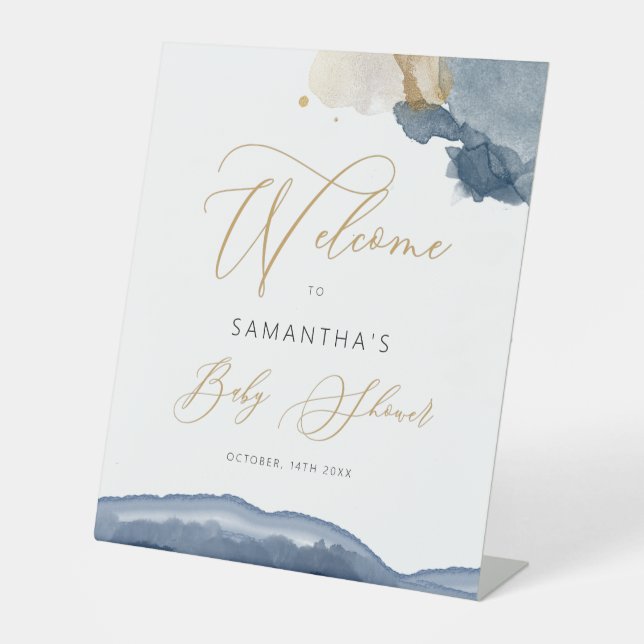 Expositor En L Navy Blue And Gold Boy Bienvenidos Al Rótulo Baby  (Anverso)