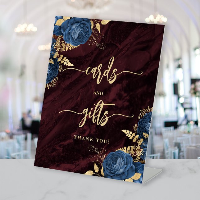 Expositor En L Navy Blue Floral Burgundy Wedding Cards Gifts (Subido por el creador)