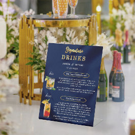 Expositor En L Navy Blue & Gold Simple Wedding Signature Drinks