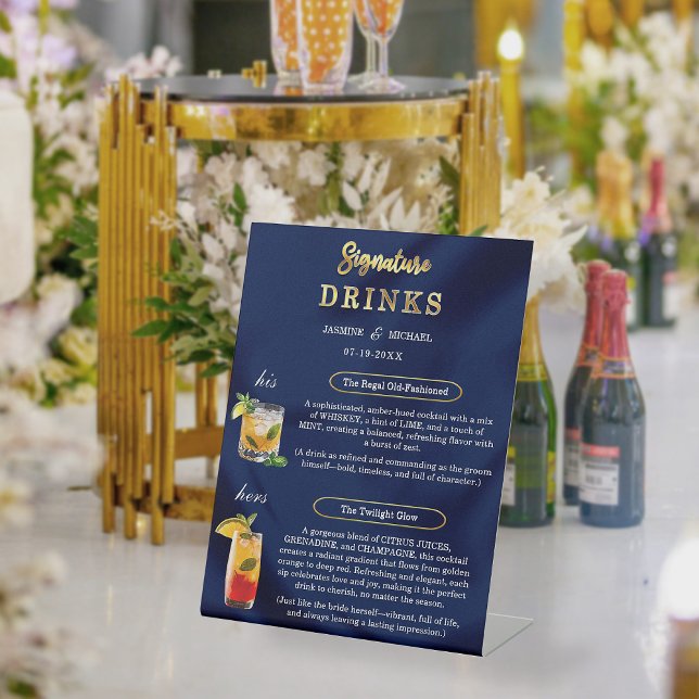 Expositor En L Navy Blue & Gold Simple Wedding Signature Drinks  (Subido por el creador)