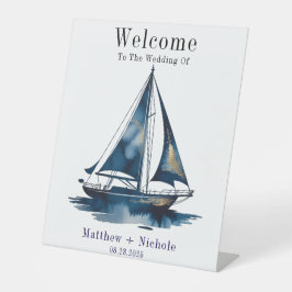 Expositor En L Navy Gold Nautical Boat Gold Wedding Welcome Sign