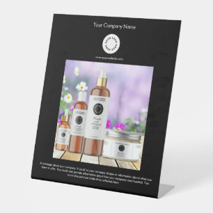 Expositor En L Negro con logotipo y foto para pequeñas empresas