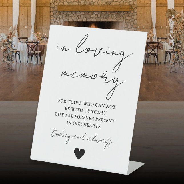 Expositor En L Negro Y Blanco En Memoria Querida Letra Elegante (Black And White In Loving Memory Elegant Script Pedestal Sign)