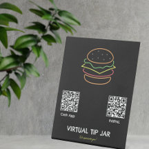 Neon Burger Virtual Tip Jar Tabletop Rótulo