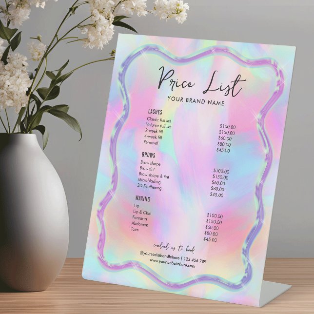 Expositor En L Neon Colours Holographic Girly Spa Salon Price Lis (Holographic effect girly colorful beauty salon or spa price list sign)