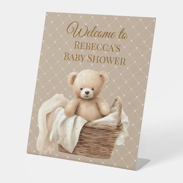 Expositor En L Neutral Brown Teddy Bear Baby Shower  (Anverso)