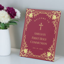 Niña Primera Comunión Bienvenida Vintage Burgundy 