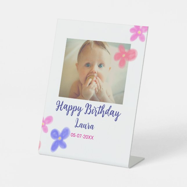 Expositor En L Niños bebé primer cumpleaños añadir fecha añadir f (Anverso)