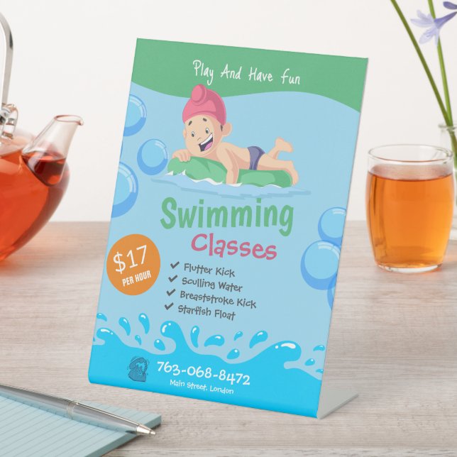 Expositor En L Niños Clases Natación Rótulo Pedestal (In Situ)