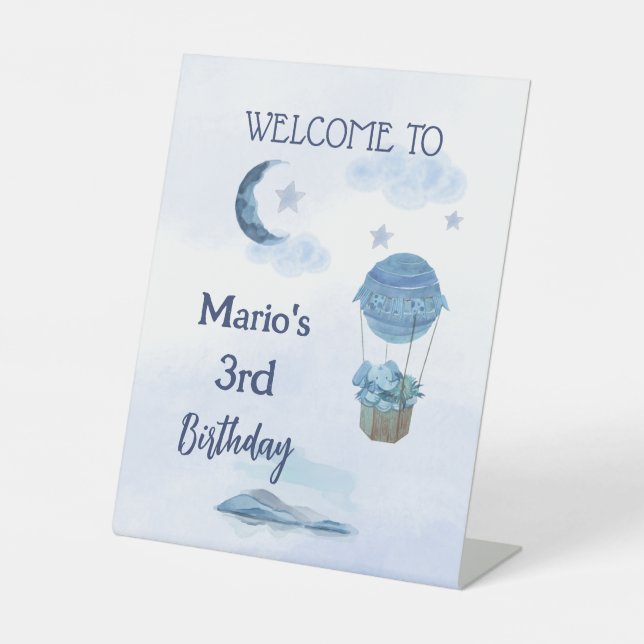 Expositor En L Noche azul elefante lindo de cumpleaños bienvenido (Anverso)