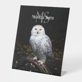 Expositor En L Nombre personalizado del monograma de búho de niev