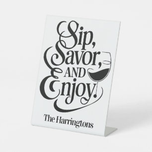 Expositor En L Nombre personalizado Sip, Savor, Enjoy Wine